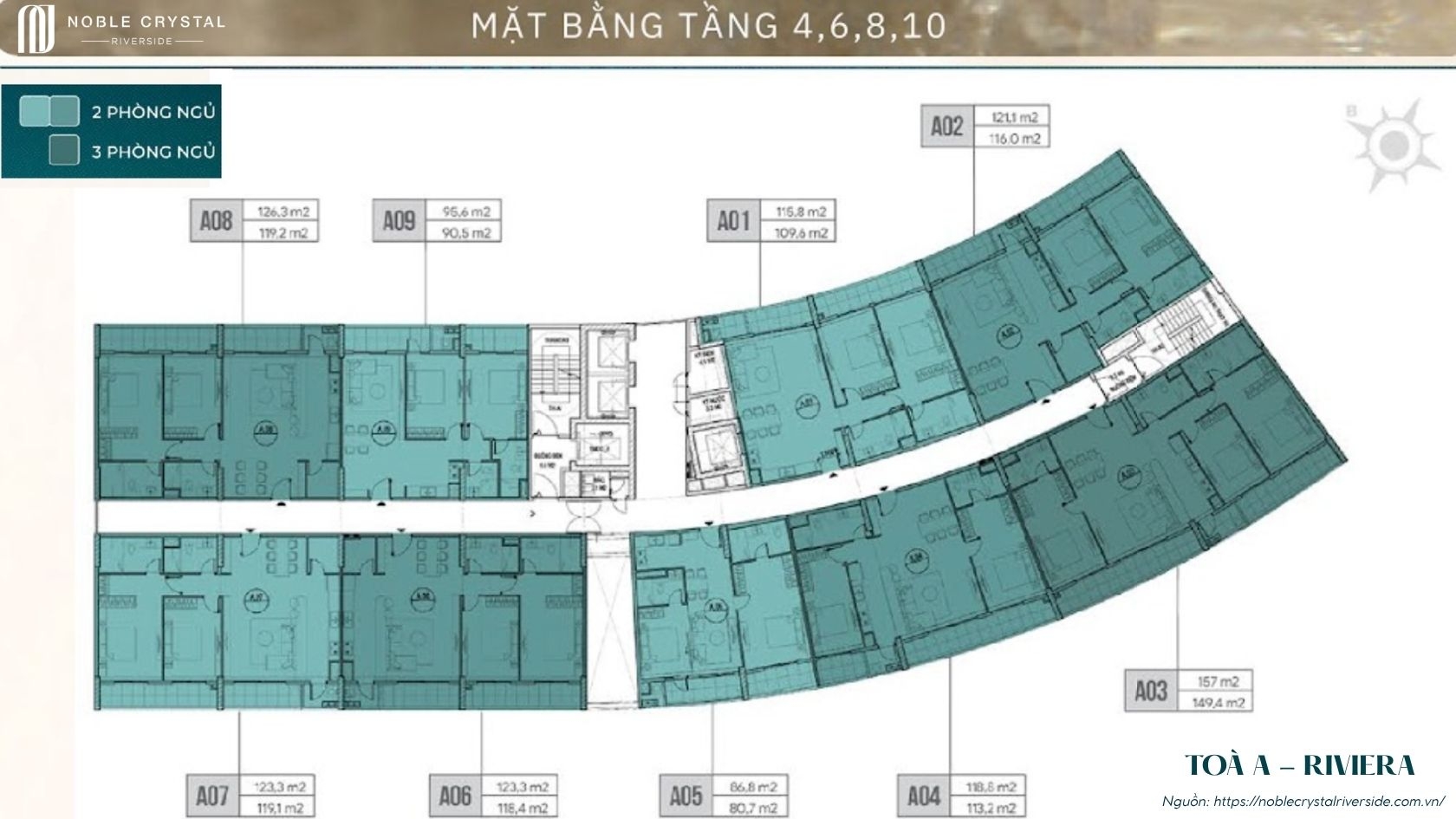 Mặt Bằng Toà A Riviera Noble Crystal Riverside